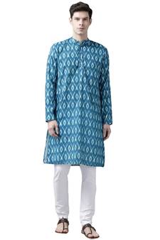 Men'S Turquoise Cotton Blend Kurta