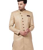 Beige Plain Polyester Men-Kurtas