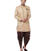 Beige Plain Polyester Sherwani