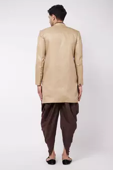 Beige Plain Polyester Sherwani