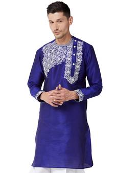 Men'S Blue Silk Blend Kurta