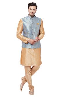 Gold Woven Silk Blend Kurta-Pajama