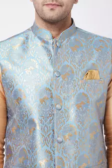 Gold Woven Silk Blend Kurta-Pajama