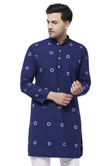 Men'S Blue Pure Cotton Kurta