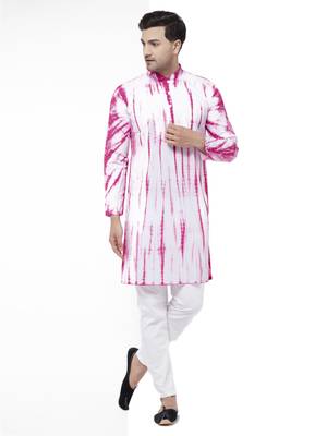 Pink And White Pure Cotton Kurta Pyjama Set 1
