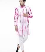Pink And White Pure Cotton Kurta Pyjama Set