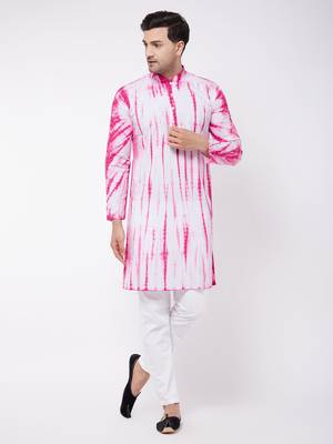 Pink And White Pure Cotton Kurta Pyjama Set 2
