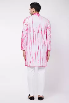 Pink And White Pure Cotton Kurta Pyjama Set