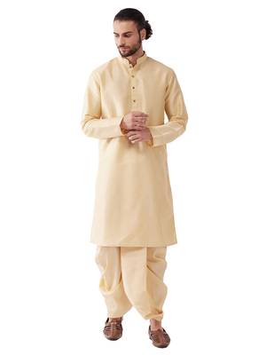 Gold Plain Silk Blend Dhoti-Kurta 1