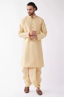 Gold Plain Silk Blend Dhoti-Kurta