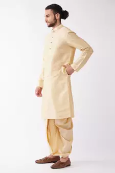 Gold Plain Silk Blend Dhoti-Kurta