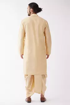 Gold Plain Silk Blend Dhoti-Kurta