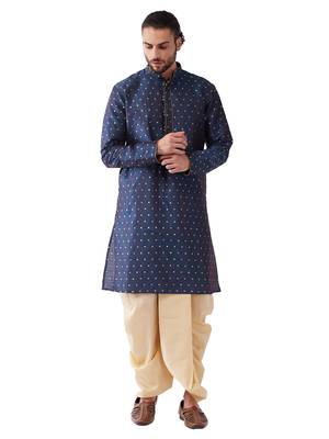 Blue Woven Silk Blend Dhoti-Kurta 1
