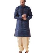 Blue Woven Silk Blend Dhoti-Kurta