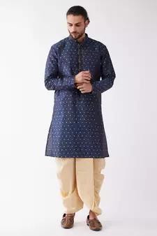 Blue Woven Silk Blend Dhoti-Kurta