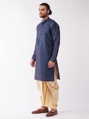Blue Woven Silk Blend Dhoti-Kurta 3