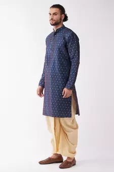 Blue Woven Silk Blend Dhoti-Kurta