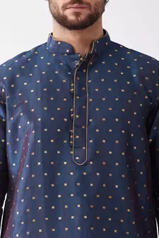 Blue Woven Silk Blend Dhoti-Kurta