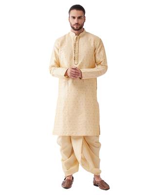 Beige Woven Silk Blend Dhoti-Kurta 1