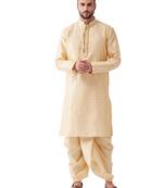 Beige Woven Silk Blend Dhoti-Kurta