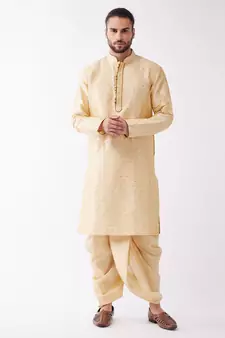 Beige Woven Silk Blend Dhoti-Kurta