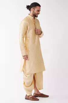 Beige Woven Silk Blend Dhoti-Kurta