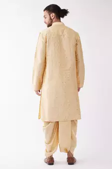 Beige Woven Silk Blend Dhoti-Kurta
