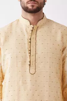 Beige Woven Silk Blend Dhoti-Kurta