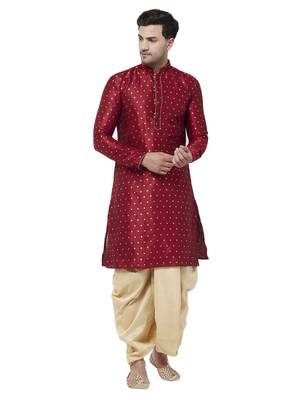 Maroon Woven Silk Blend Dhoti-Kurta 1