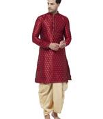 Maroon Woven Silk Blend Dhoti-Kurta