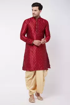 Maroon Woven Silk Blend Dhoti-Kurta
