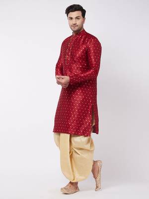 Maroon Woven Silk Blend Dhoti-Kurta 3