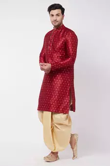Maroon Woven Silk Blend Dhoti-Kurta