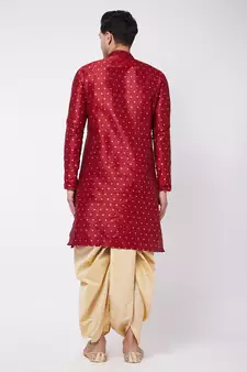 Maroon Woven Silk Blend Dhoti-Kurta