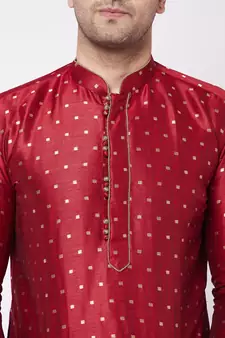 Maroon Woven Silk Blend Dhoti-Kurta
