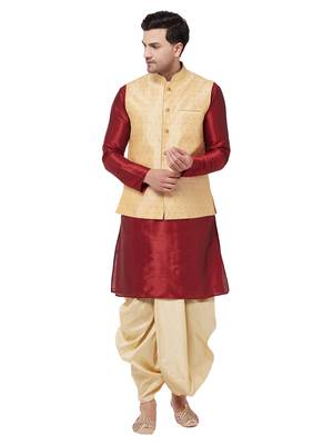Maroon Woven Silk Blend Dhoti-Kurta 1