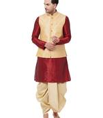 Maroon Woven Silk Blend Dhoti-Kurta