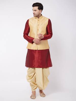 Maroon Woven Silk Blend Dhoti-Kurta 2