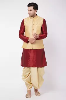 Maroon Woven Silk Blend Dhoti-Kurta
