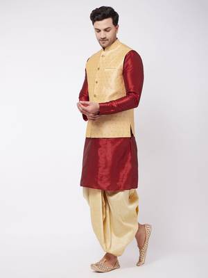 Maroon Woven Silk Blend Dhoti-Kurta 3