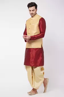 Maroon Woven Silk Blend Dhoti-Kurta