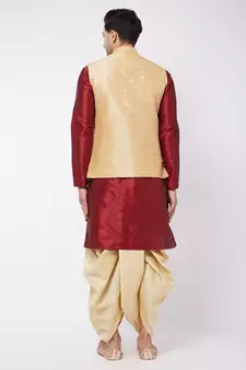 Maroon Woven Silk Blend Dhoti-Kurta