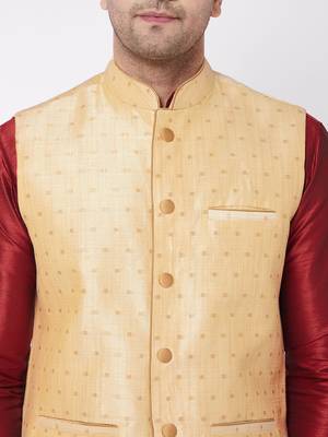 Maroon Woven Silk Blend Dhoti-Kurta 5