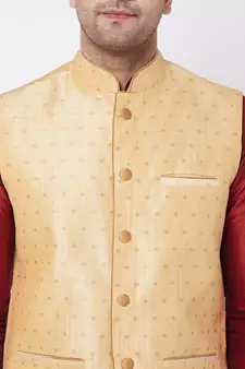 Maroon Woven Silk Blend Dhoti-Kurta