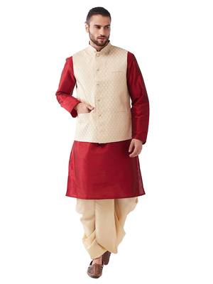 Maroon Woven Silk Blend Dhoti-Kurta 1