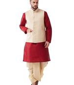 Maroon Woven Silk Blend Dhoti-Kurta