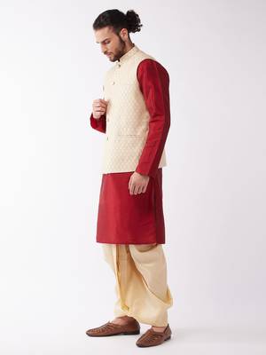 Maroon Woven Silk Blend Dhoti-Kurta 3