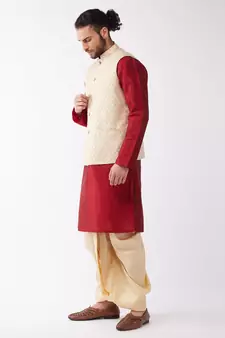 Maroon Woven Silk Blend Dhoti-Kurta
