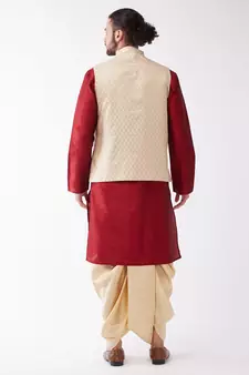 Maroon Woven Silk Blend Dhoti-Kurta