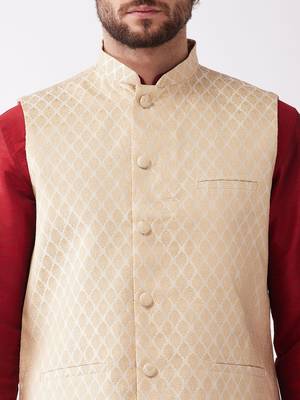 Maroon Woven Silk Blend Dhoti-Kurta 5